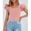 imagePRETTYGARDEN Womens Ruffle Short Sleeve Shirts 2025 Summer Casual Basic Tee Cute Fitted Crew Neck Fashion Tops ClothesDusty Pink