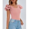 imagePRETTYGARDEN Womens Ruffle Short Sleeve Shirts 2025 Summer Casual Basic Tee Cute Fitted Crew Neck Fashion Tops ClothesDusty Pink