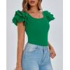 imagePRETTYGARDEN Womens Ruffle Short Sleeve Shirts 2025 Summer Casual Basic Tee Cute Fitted Crew Neck Fashion Tops ClothesGreen