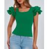 imagePRETTYGARDEN Womens Ruffle Short Sleeve Shirts 2025 Summer Casual Basic Tee Cute Fitted Crew Neck Fashion Tops ClothesGreen