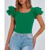 imagePRETTYGARDEN Womens Ruffle Short Sleeve Shirts 2025 Summer Casual Basic Tee Cute Fitted Crew Neck Fashion Tops ClothesGreen