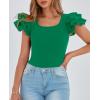 imagePRETTYGARDEN Womens Ruffle Short Sleeve Shirts 2025 Summer Casual Basic Tee Cute Fitted Crew Neck Fashion Tops ClothesGreen
