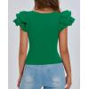 imagePRETTYGARDEN Womens Ruffle Short Sleeve Shirts 2025 Summer Casual Basic Tee Cute Fitted Crew Neck Fashion Tops ClothesGreen