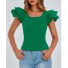 imagePRETTYGARDEN Womens Ruffle Short Sleeve Shirts 2025 Summer Casual Basic Tee Cute Fitted Crew Neck Fashion Tops ClothesGreen