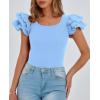 imagePRETTYGARDEN Womens Ruffle Short Sleeve Shirts 2025 Summer Casual Basic Tee Cute Fitted Crew Neck Fashion Tops ClothesLight Blue