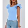 imagePRETTYGARDEN Womens Ruffle Short Sleeve Shirts 2025 Summer Casual Basic Tee Cute Fitted Crew Neck Fashion Tops ClothesLight Blue