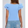 imagePRETTYGARDEN Womens Ruffle Short Sleeve Shirts 2025 Summer Casual Basic Tee Cute Fitted Crew Neck Fashion Tops ClothesLight Blue
