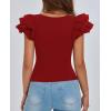 imagePRETTYGARDEN Womens Ruffle Short Sleeve Shirts 2025 Summer Casual Basic Tee Cute Fitted Crew Neck Fashion Tops ClothesRust Red