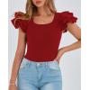 imagePRETTYGARDEN Womens Ruffle Short Sleeve Shirts 2025 Summer Casual Basic Tee Cute Fitted Crew Neck Fashion Tops ClothesRust Red