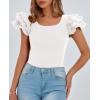 imagePRETTYGARDEN Womens Ruffle Short Sleeve Shirts 2025 Summer Casual Basic Tee Cute Fitted Crew Neck Fashion Tops ClothesWhite