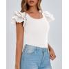 imagePRETTYGARDEN Womens Ruffle Short Sleeve Shirts 2025 Summer Casual Basic Tee Cute Fitted Crew Neck Fashion Tops ClothesWhite