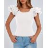 imagePRETTYGARDEN Womens Ruffle Short Sleeve Shirts 2025 Summer Casual Basic Tee Cute Fitted Crew Neck Fashion Tops ClothesWhite