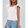 imagePRETTYGARDEN Womens Ruffle Short Sleeve Shirts 2025 Summer Casual Basic Tee Cute Fitted Crew Neck Fashion Tops ClothesWhite