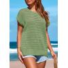 imagePRETTYGARDEN Womens Spring Tops 2025 Summer Shirts Crochet Cap Sleeve Sweater Pullover Cute Beach Vacation ClothesBean Green