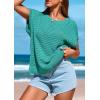 imagePRETTYGARDEN Womens Spring Tops 2025 Summer Shirts Crochet Cap Sleeve Sweater Pullover Cute Beach Vacation ClothesBlue Green