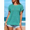 imagePRETTYGARDEN Womens Spring Tops 2025 Summer Shirts Crochet Cap Sleeve Sweater Pullover Cute Beach Vacation ClothesBlue Green