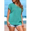 imagePRETTYGARDEN Womens Spring Tops 2025 Summer Shirts Crochet Cap Sleeve Sweater Pullover Cute Beach Vacation ClothesBlue Green