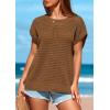 imagePRETTYGARDEN Womens Spring Tops 2025 Summer Shirts Crochet Cap Sleeve Sweater Pullover Cute Beach Vacation ClothesBrown