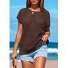 imagePRETTYGARDEN Womens Spring Tops 2025 Summer Shirts Crochet Cap Sleeve Sweater Pullover Cute Beach Vacation ClothesCoffee