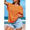imagePRETTYGARDEN Womens Spring Tops 2025 Summer Shirts Crochet Cap Sleeve Sweater Pullover Cute Beach Vacation ClothesOrange