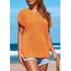 imagePRETTYGARDEN Womens Spring Tops 2025 Summer Shirts Crochet Cap Sleeve Sweater Pullover Cute Beach Vacation ClothesOrange
