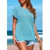imagePRETTYGARDEN Womens Spring Tops 2025 Summer Shirts Crochet Cap Sleeve Sweater Pullover Cute Beach Vacation ClothesSky Blue