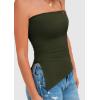 imagePRETTYGARDEN Womens Tube Top 2025 Summer Trendy Strapless Tops Going Out Outfits Ruched Asymmetrical Bandeau ShirtsArmy Green