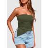 imagePRETTYGARDEN Womens Tube Top 2025 Summer Trendy Strapless Tops Going Out Outfits Ruched Asymmetrical Bandeau ShirtsArmy Green