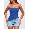 imagePRETTYGARDEN Womens Tube Top 2025 Summer Trendy Strapless Tops Going Out Outfits Ruched Asymmetrical Bandeau ShirtsBlue