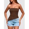 imagePRETTYGARDEN Womens Tube Top 2025 Summer Trendy Strapless Tops Going Out Outfits Ruched Asymmetrical Bandeau ShirtsBrown