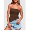 imagePRETTYGARDEN Womens Tube Top 2025 Summer Trendy Strapless Tops Going Out Outfits Ruched Asymmetrical Bandeau ShirtsBrown