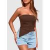 imagePRETTYGARDEN Womens Tube Top 2025 Summer Trendy Strapless Tops Going Out Outfits Ruched Asymmetrical Bandeau ShirtsBrown