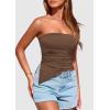 imagePRETTYGARDEN Womens Tube Top 2025 Summer Trendy Strapless Tops Going Out Outfits Ruched Asymmetrical Bandeau ShirtsCoffee