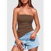 imagePRETTYGARDEN Womens Tube Top 2025 Summer Trendy Strapless Tops Going Out Outfits Ruched Asymmetrical Bandeau ShirtsCoffee