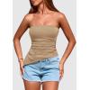 imagePRETTYGARDEN Womens Tube Top 2025 Summer Trendy Strapless Tops Going Out Outfits Ruched Asymmetrical Bandeau ShirtsKhaki