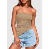 imagePRETTYGARDEN Womens Tube Top 2025 Summer Trendy Strapless Tops Going Out Outfits Ruched Asymmetrical Bandeau ShirtsKhaki