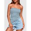 imagePRETTYGARDEN Womens Tube Top 2025 Summer Trendy Strapless Tops Going Out Outfits Ruched Asymmetrical Bandeau ShirtsLight Grey Blue