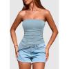 imagePRETTYGARDEN Womens Tube Top 2025 Summer Trendy Strapless Tops Going Out Outfits Ruched Asymmetrical Bandeau ShirtsLight Grey Blue