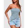 imagePRETTYGARDEN Womens Tube Top 2025 Summer Trendy Strapless Tops Going Out Outfits Ruched Asymmetrical Bandeau ShirtsLight Grey Blue