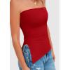 imagePRETTYGARDEN Womens Tube Top 2025 Summer Trendy Strapless Tops Going Out Outfits Ruched Asymmetrical Bandeau ShirtsRed