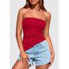 imagePRETTYGARDEN Womens Tube Top 2025 Summer Trendy Strapless Tops Going Out Outfits Ruched Asymmetrical Bandeau ShirtsRed