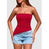 imagePRETTYGARDEN Womens Tube Top 2025 Summer Trendy Strapless Tops Going Out Outfits Ruched Asymmetrical Bandeau ShirtsRed