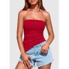 imagePRETTYGARDEN Womens Tube Top 2025 Summer Trendy Strapless Tops Going Out Outfits Ruched Asymmetrical Bandeau ShirtsRed