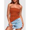 imagePRETTYGARDEN Womens Tube Top 2025 Summer Trendy Strapless Tops Going Out Outfits Ruched Asymmetrical Bandeau ShirtsRust Red