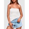 imagePRETTYGARDEN Womens Tube Top 2025 Summer Trendy Strapless Tops Going Out Outfits Ruched Asymmetrical Bandeau ShirtsWhite