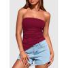 imagePRETTYGARDEN Womens Tube Top 2025 Summer Trendy Strapless Tops Going Out Outfits Ruched Asymmetrical Bandeau ShirtsWine Red