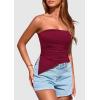 imagePRETTYGARDEN Womens Tube Top 2025 Summer Trendy Strapless Tops Going Out Outfits Ruched Asymmetrical Bandeau ShirtsWine Red