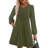 imagePRETTYGARDEN Fall Dresses for Women 2025 Long Sleeve Mini Short Flowy A Line Casual Holiday Party Tunic Dress Fashion ClothesArmy Green