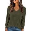 imagePRETTYGARDEN Fall Fashion 2025 Long Sleeve Shirts for Women Ribbed Knit V Neck Dressy Casual Lightweight Sweaters Tunic TopsArmy Green