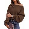 imagePRETTYGARDEN Fall Sweaters for Women 2025 Oversized Boat Neck Pullover Long Sleeve Knit Tops Cozy Winter Fashion ClothingBrown